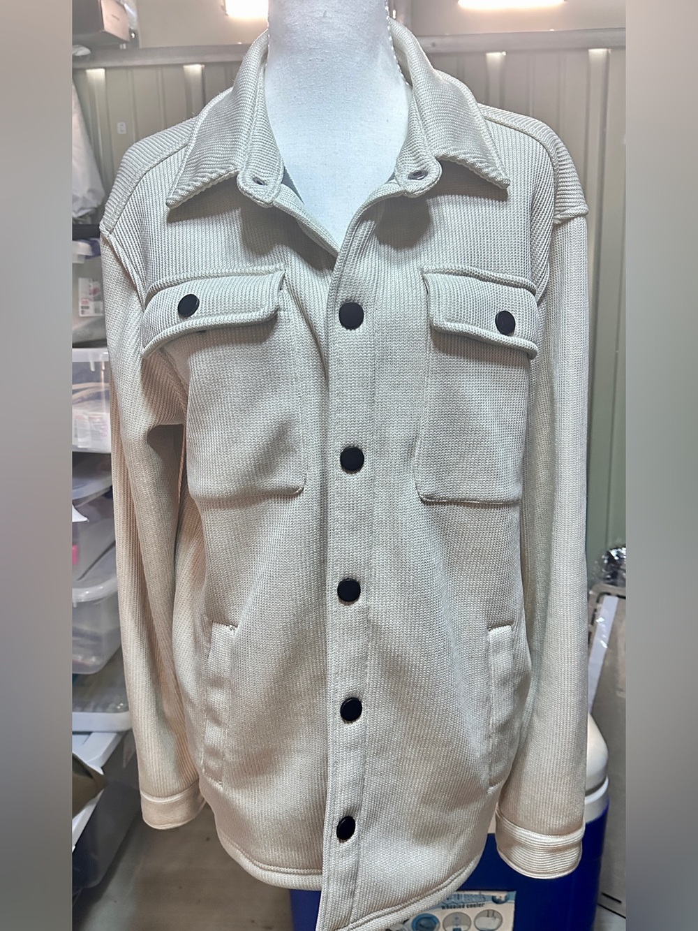 George Cream Knit Shacket with Black Buttons